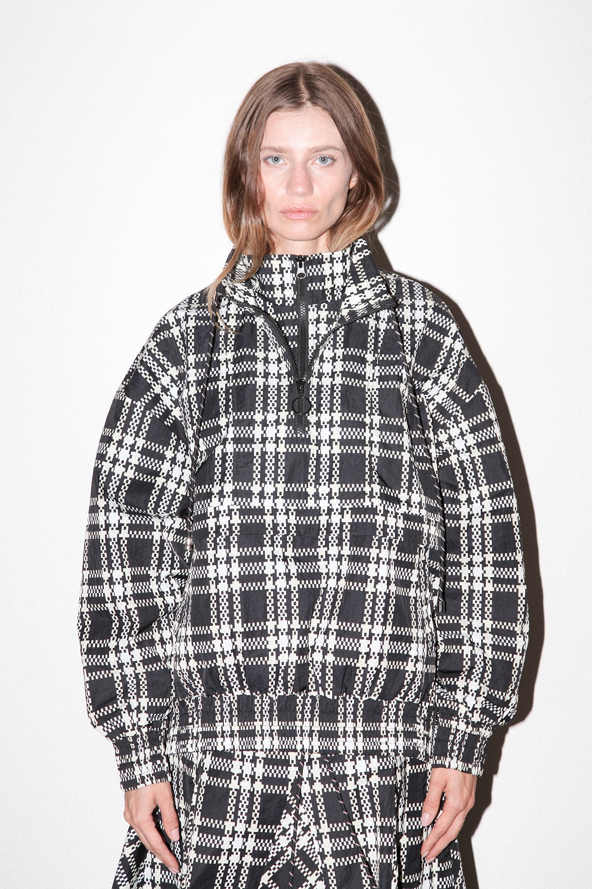 Plaid Trail Double Mockneck in Black Plaid
