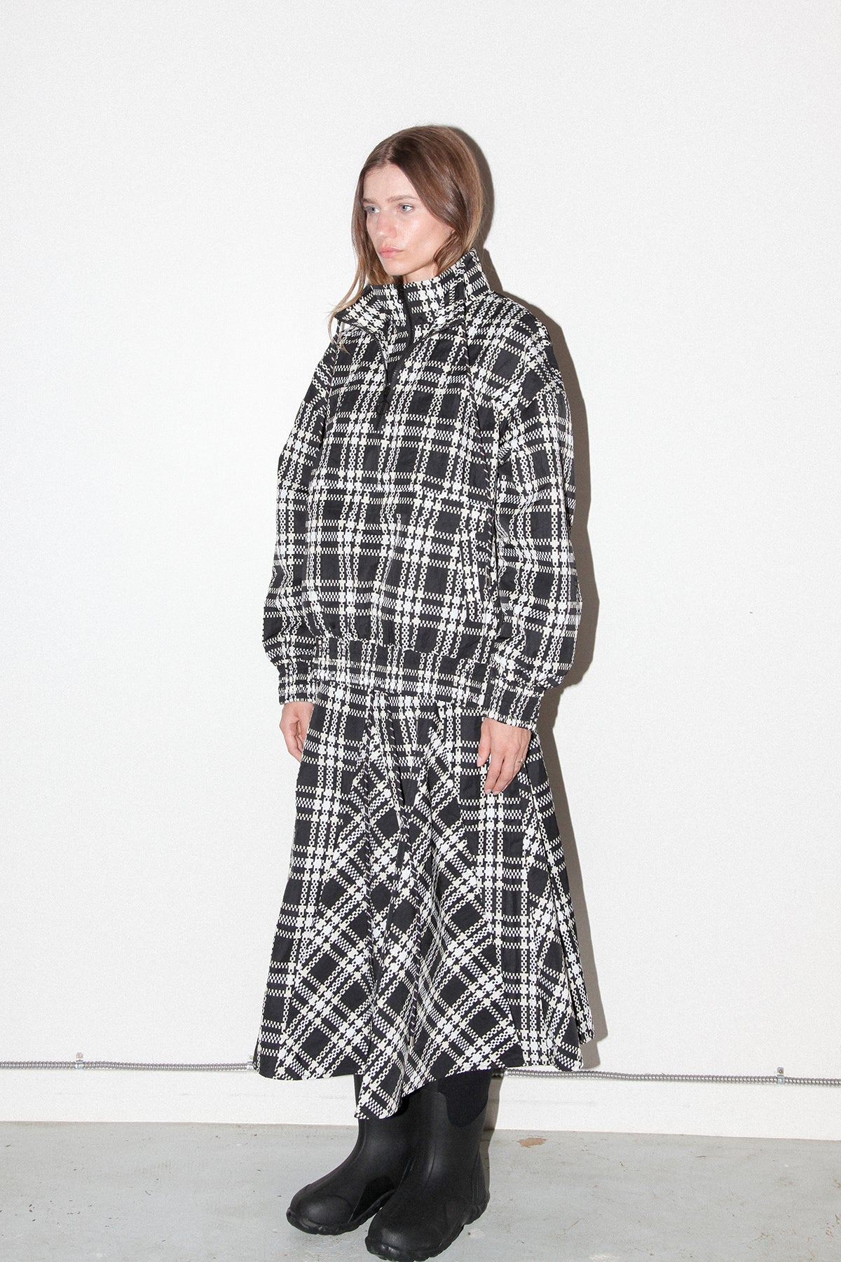 Plaid Trail Double Mockneck in Black Plaid
