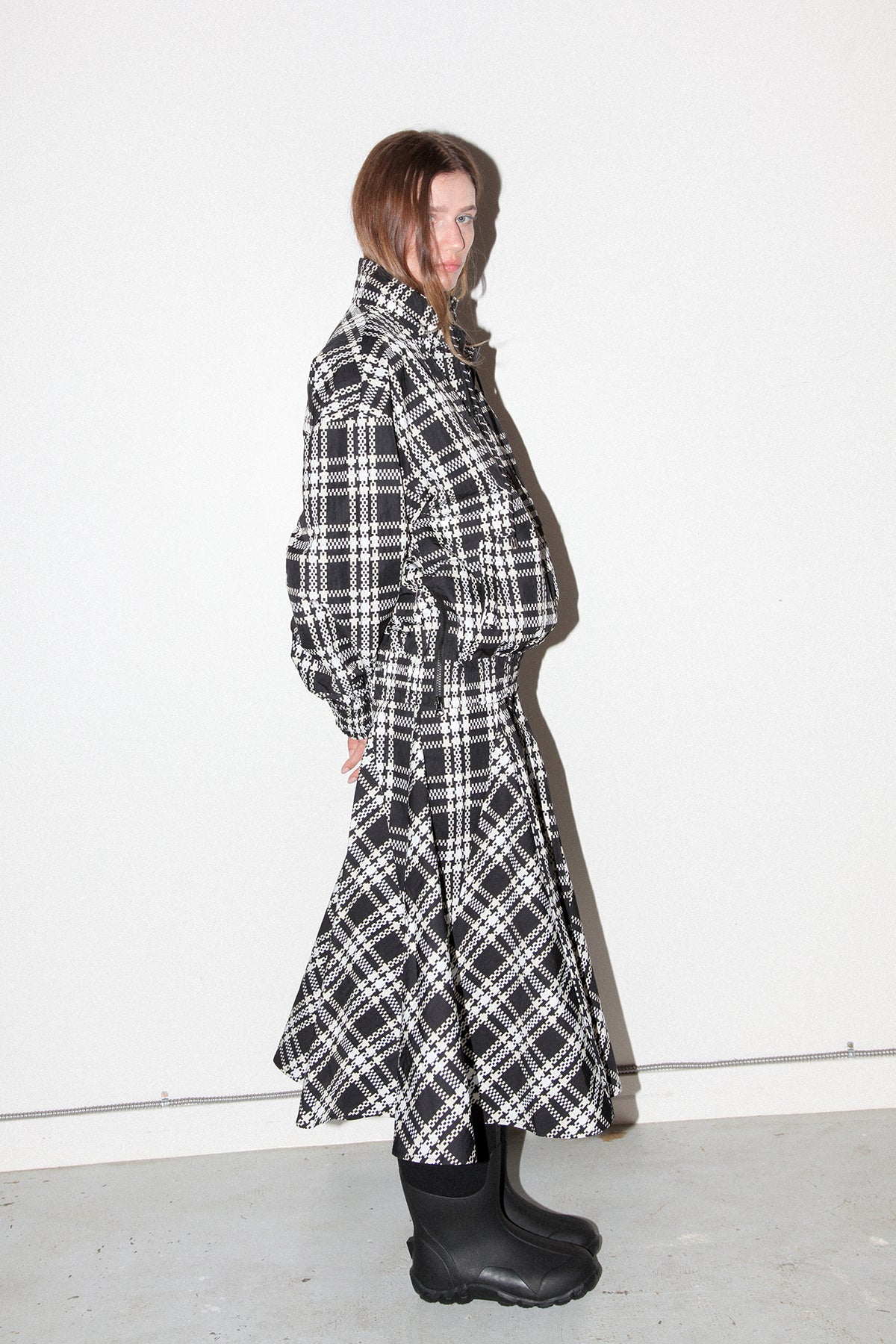 Plaid Trail Double Mockneck in Black Plaid