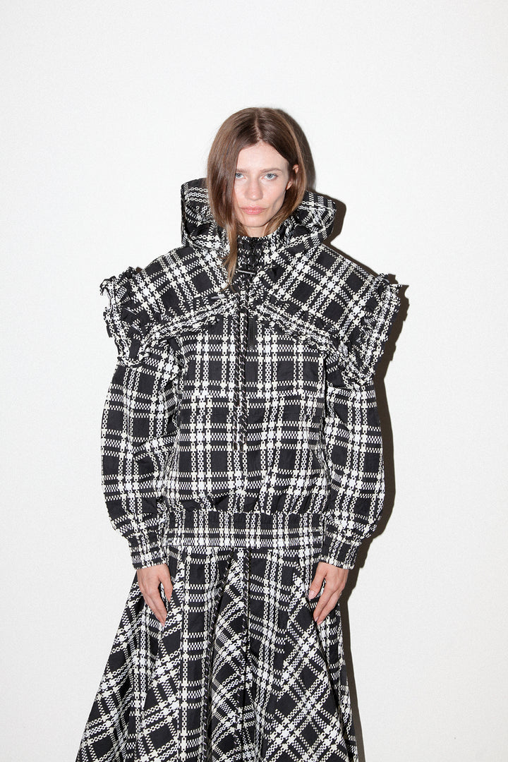 Plaid Hooded Collar in Black Plaid
