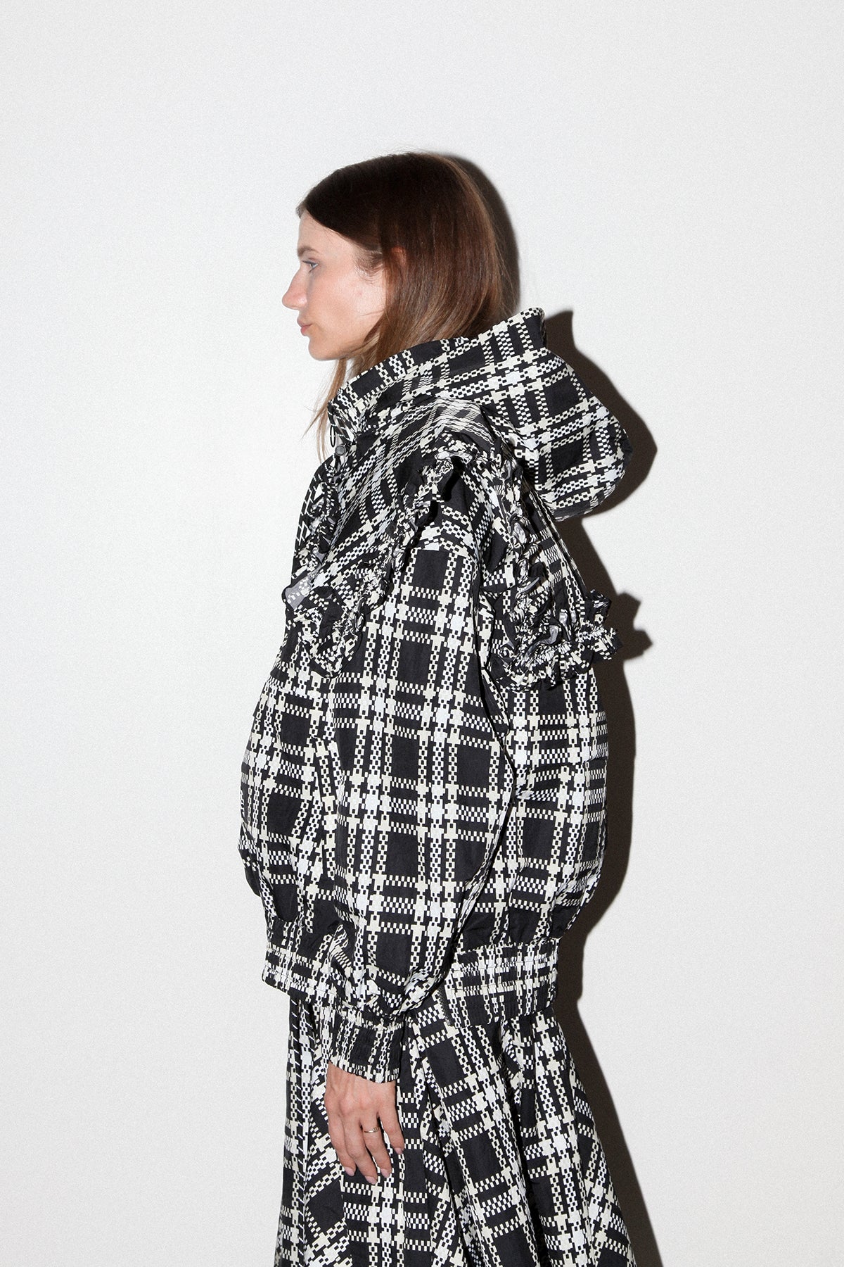 Plaid Hooded Collar in Black Plaid