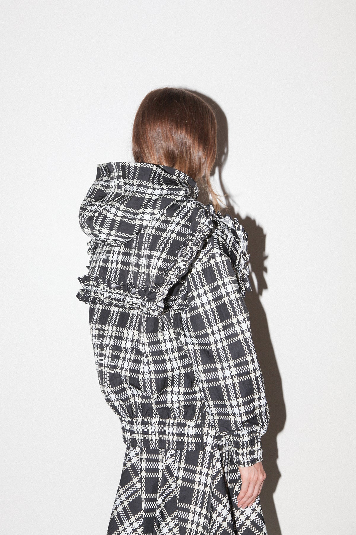 Plaid Hooded Collar in Black Plaid