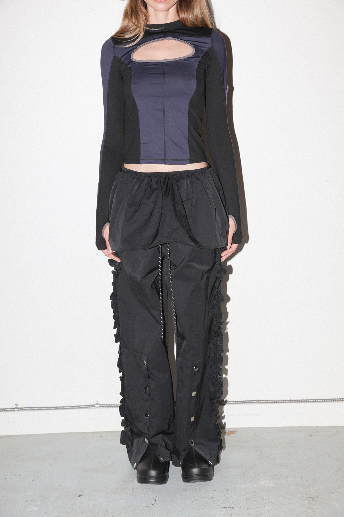 Nylon Peplum Apron in Onyx