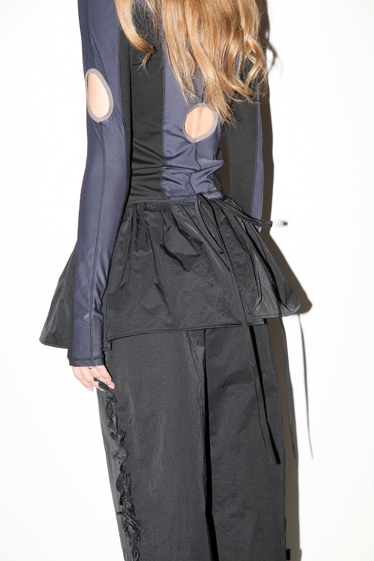 Nylon Peplum Apron in Onyx