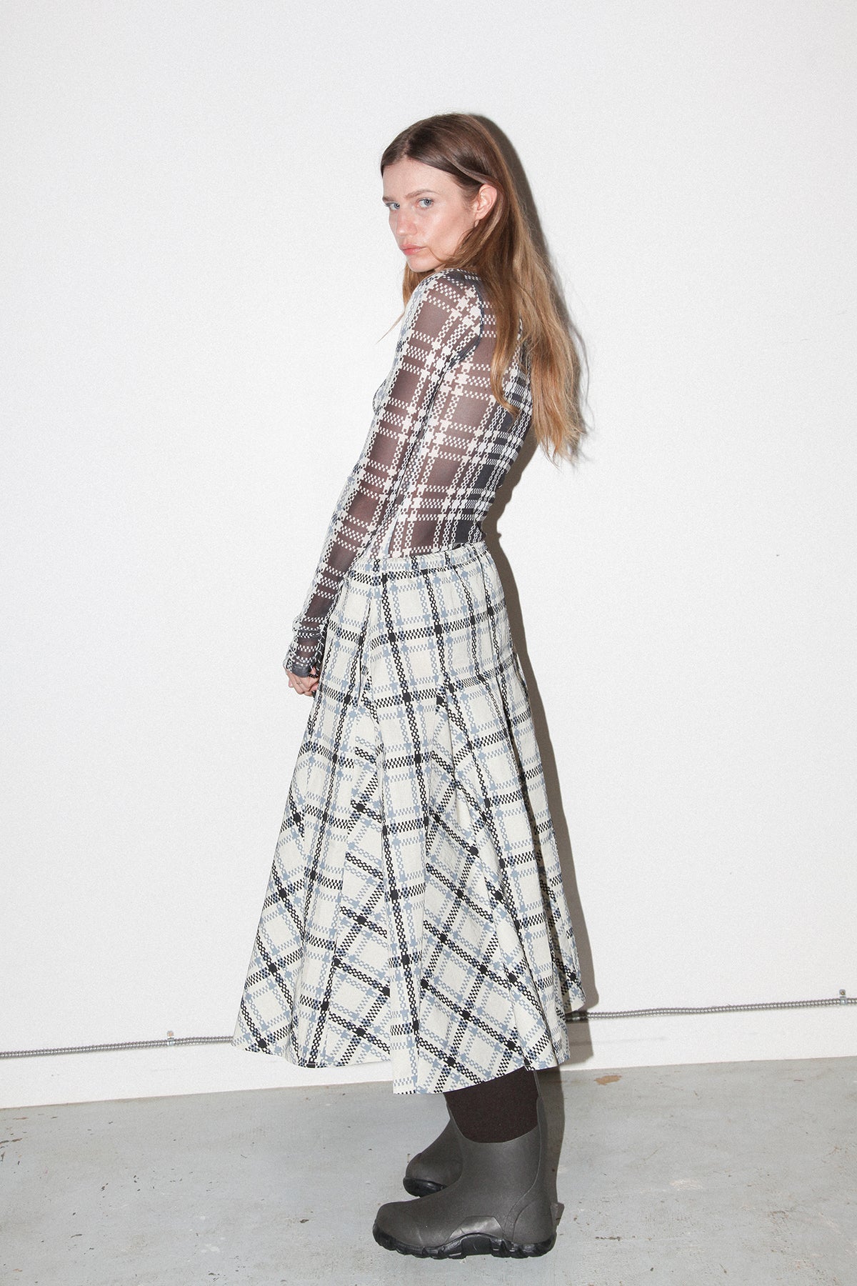 Split Turtleneck in Mixed Plaid