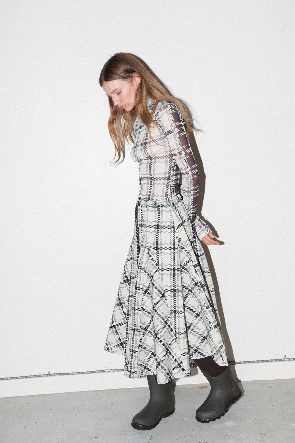 Plaid Peak Skirt in Ecru Plaid