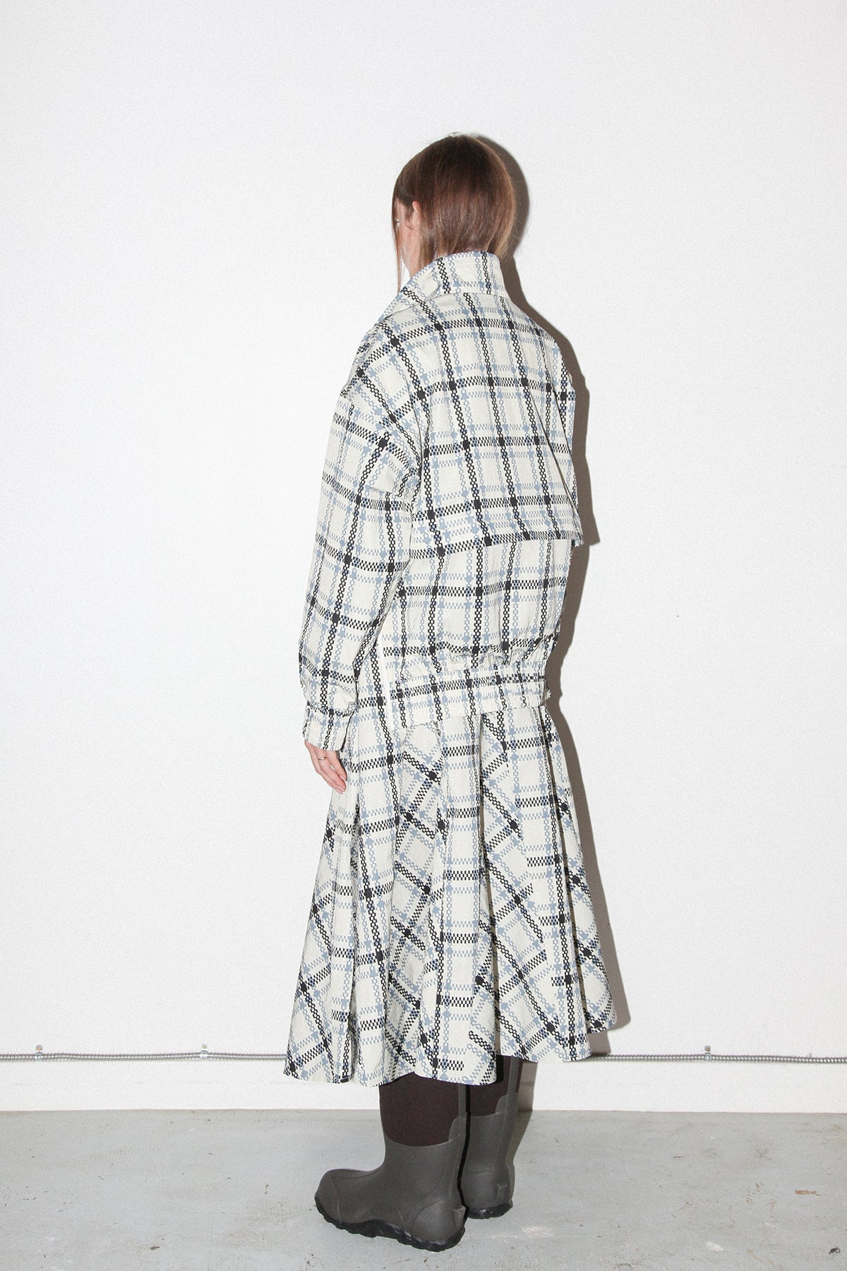 Plaid Trail Double Mockneck in Ecru Plaid