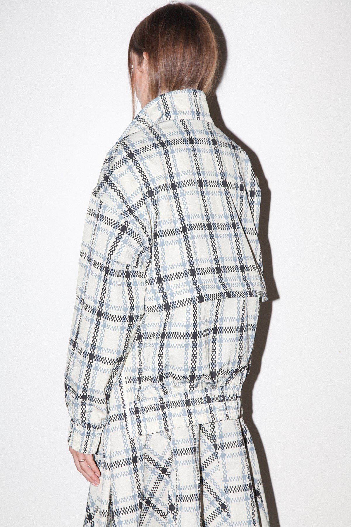 Plaid Trail Double Mockneck in Ecru Plaid