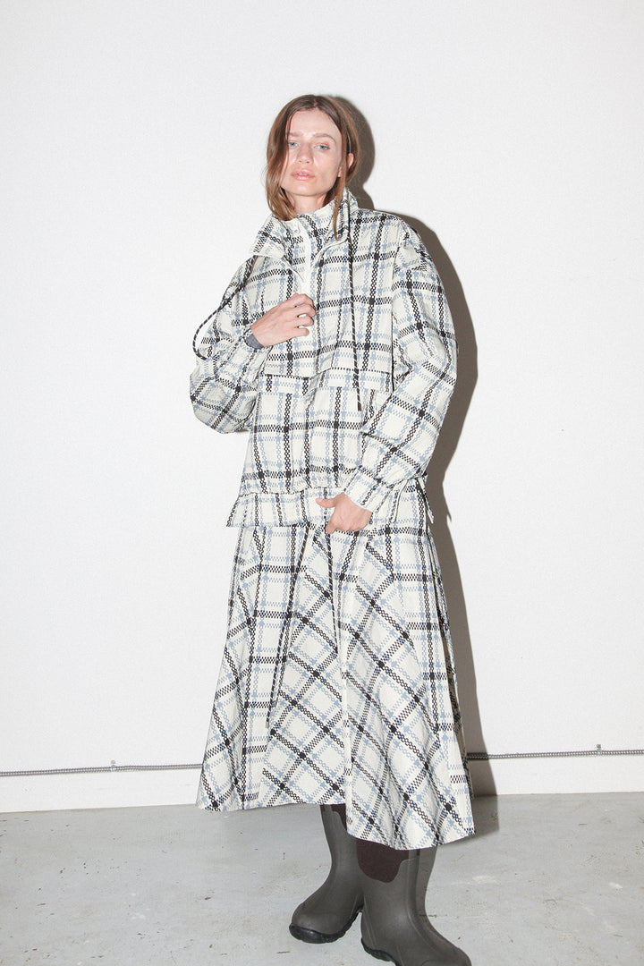 Plaid Trail Double Mockneck in Ecru Plaid