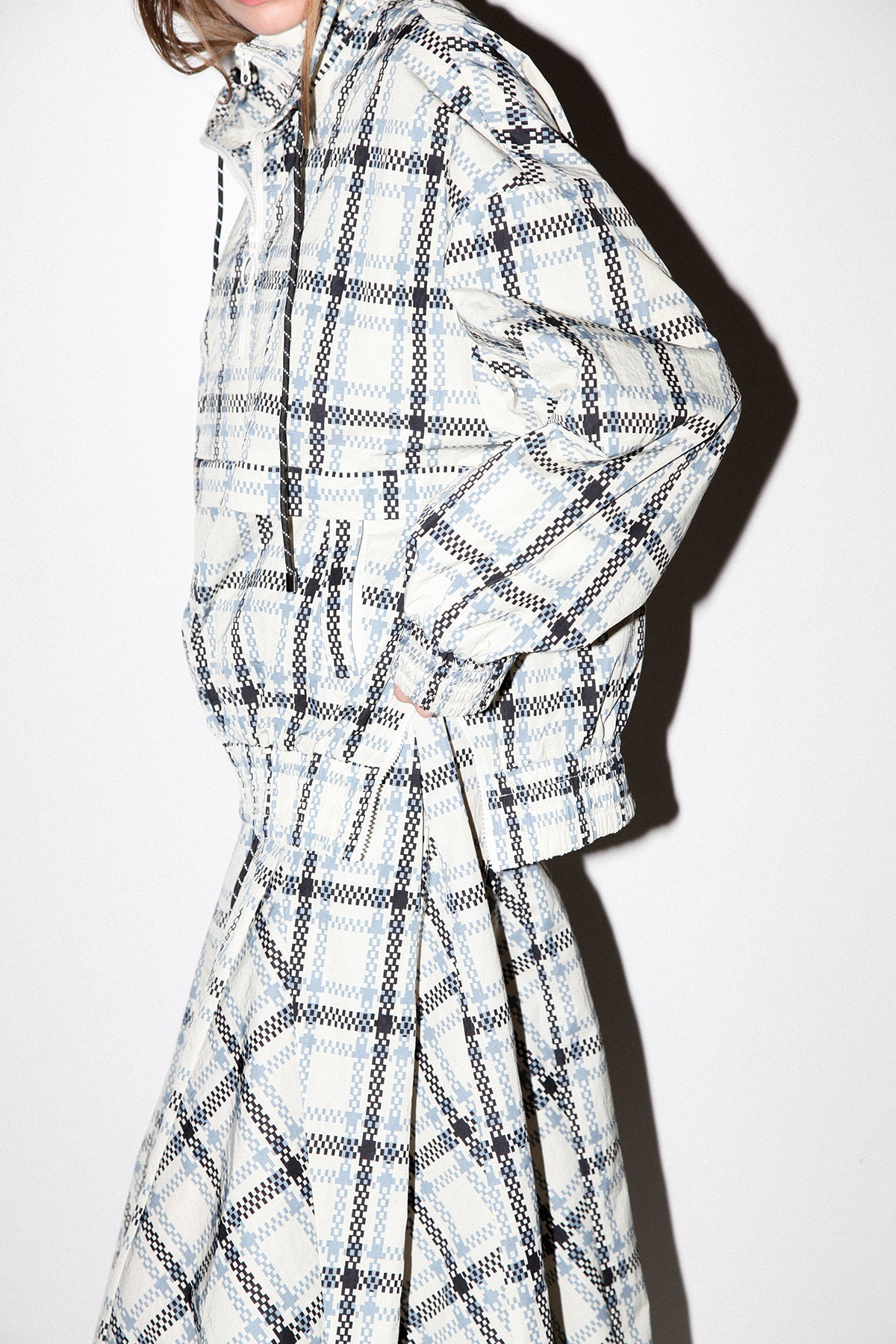 Plaid Trail Double Mockneck in Ecru Plaid