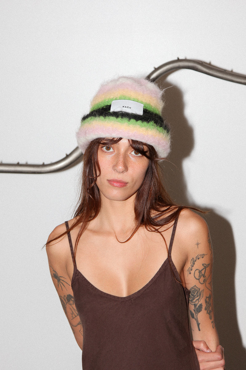 KkCo Striped Suri Beanie Reversible Brushed Alpaca Hat OS Striped Suri Beanie in Reef – KkCo main image 2
