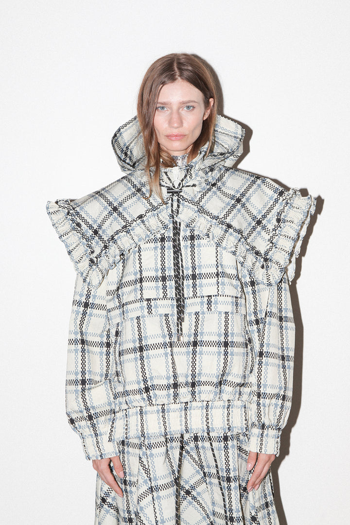 Plaid Hooded Collar in Ecru Plaid