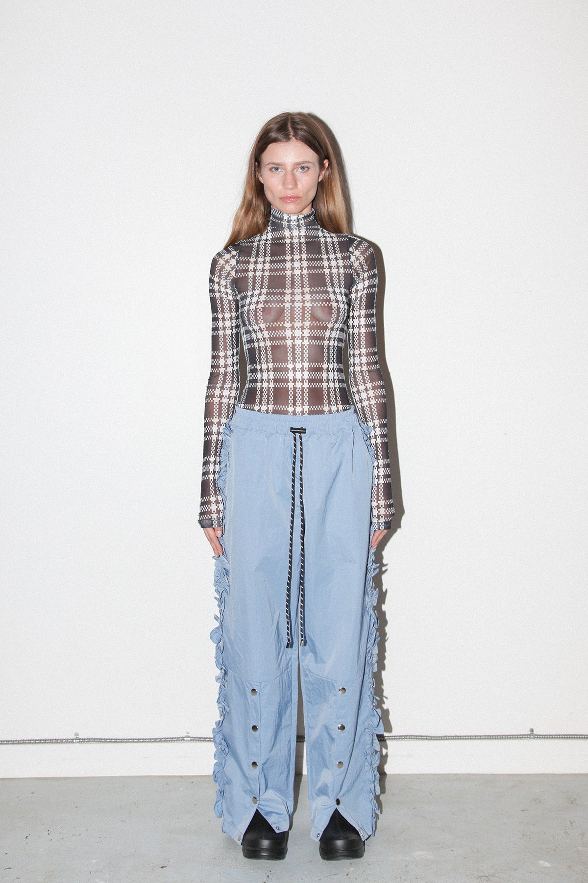 Ruffle Split Track Pant in Lake