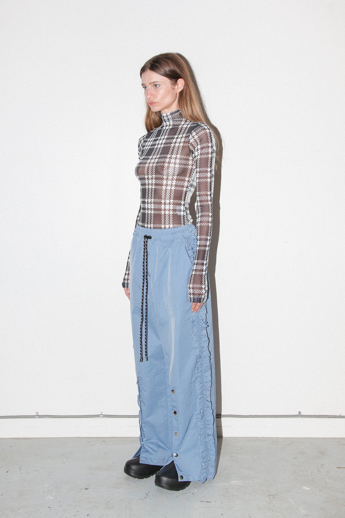 Ruffle Split Track Pant in Lake