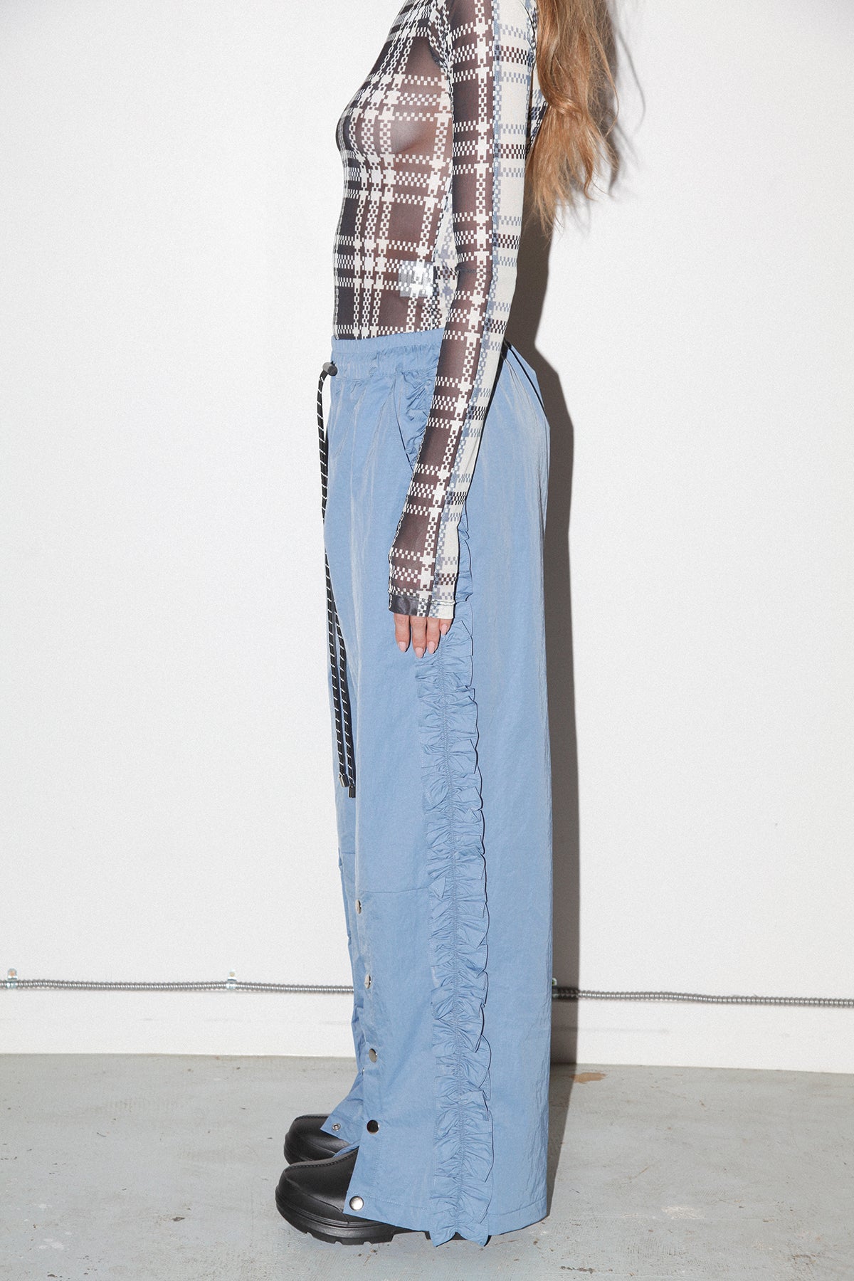 Ruffle Split Track Pant in Lake