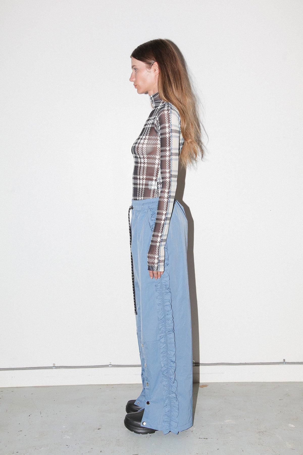 Ruffle Split Track Pant in Lake