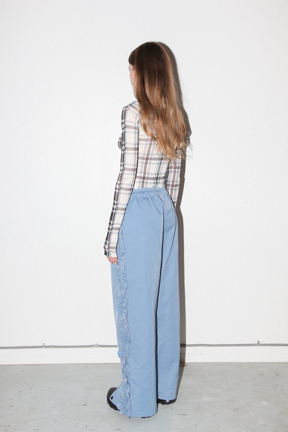 Ruffle Split Track Pant in Lake