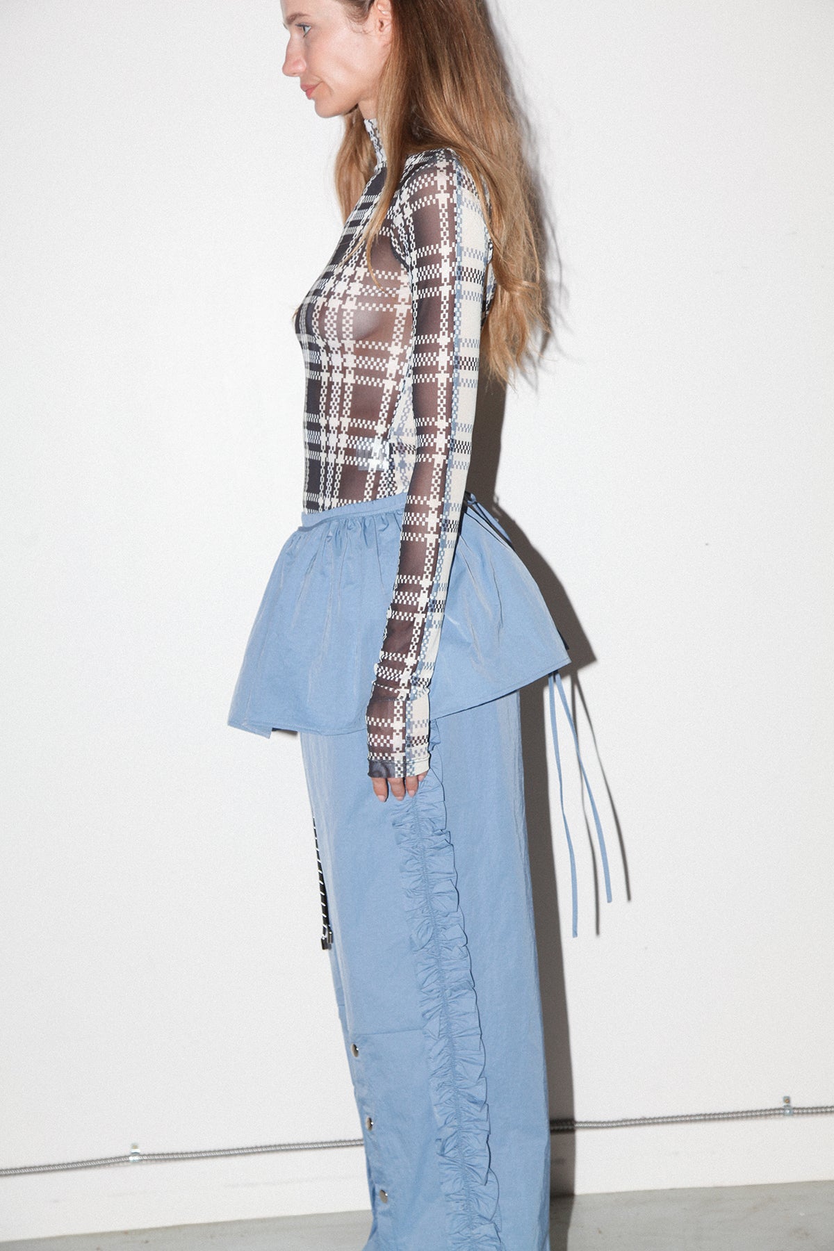 Nylon Peplum Apron in Lake