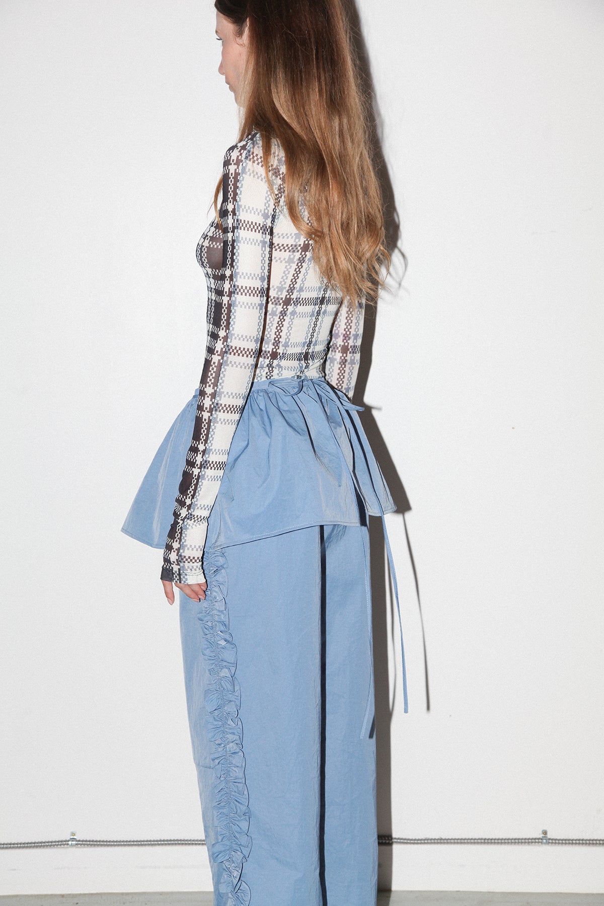 Nylon Peplum Apron in Lake