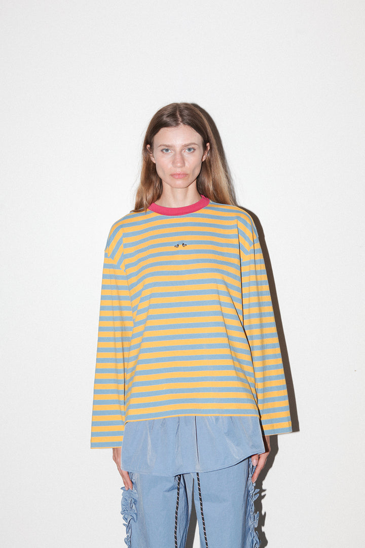 Pierced Long Sleeve Box Tee in Cloud & Butter