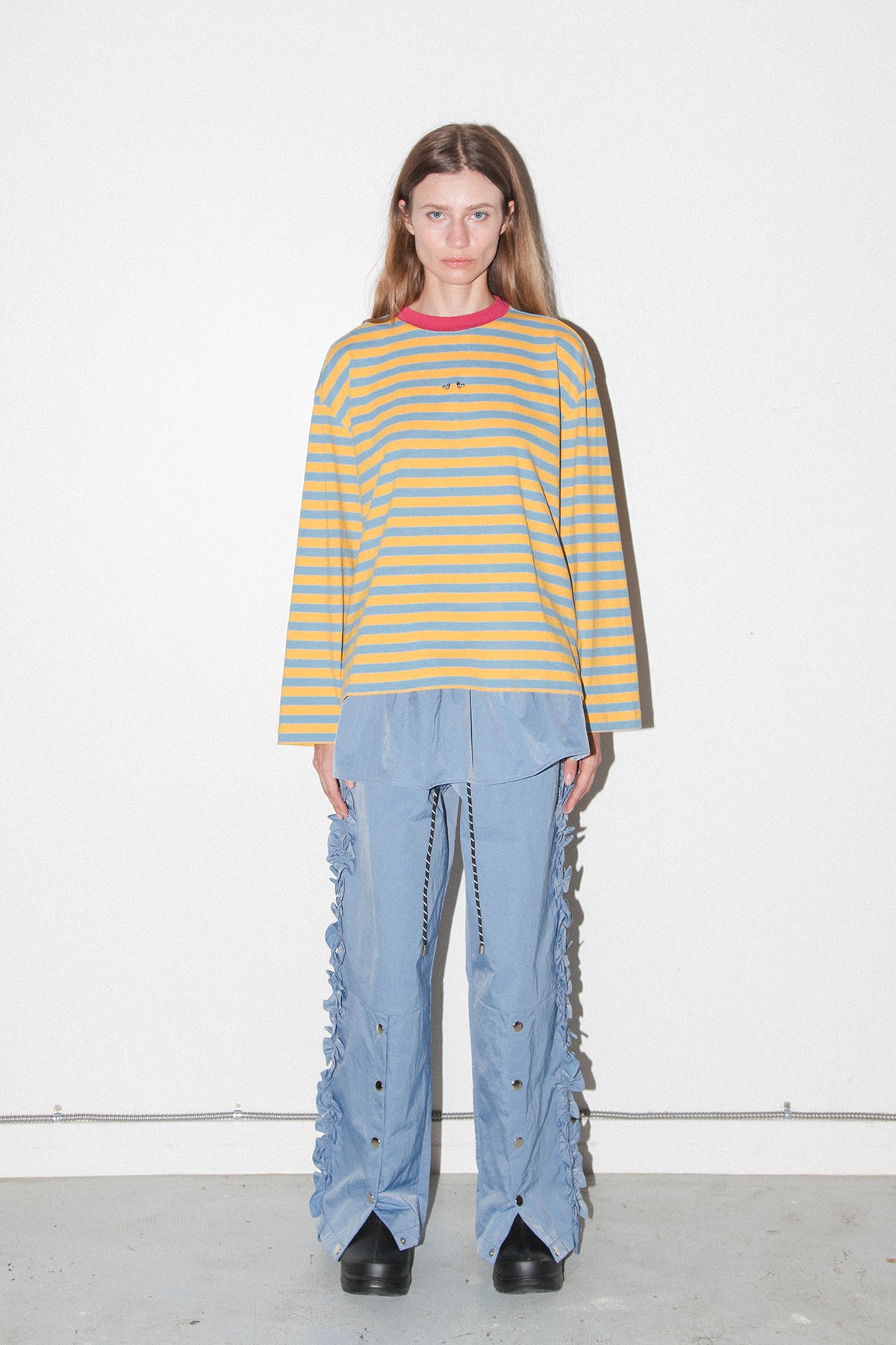 Pierced Long Sleeve Box Tee in Cloud & Butter