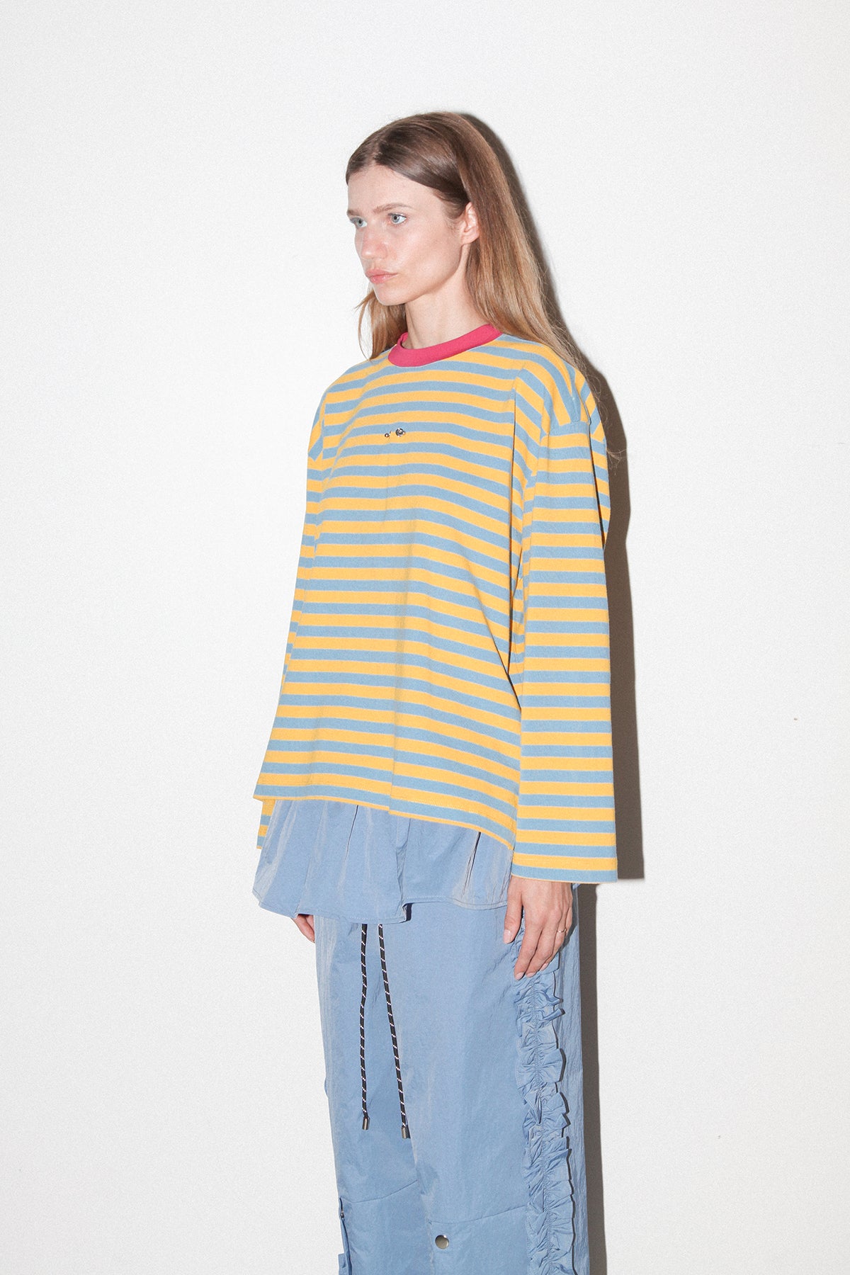 Pierced Long Sleeve Box Tee in Cloud & Butter