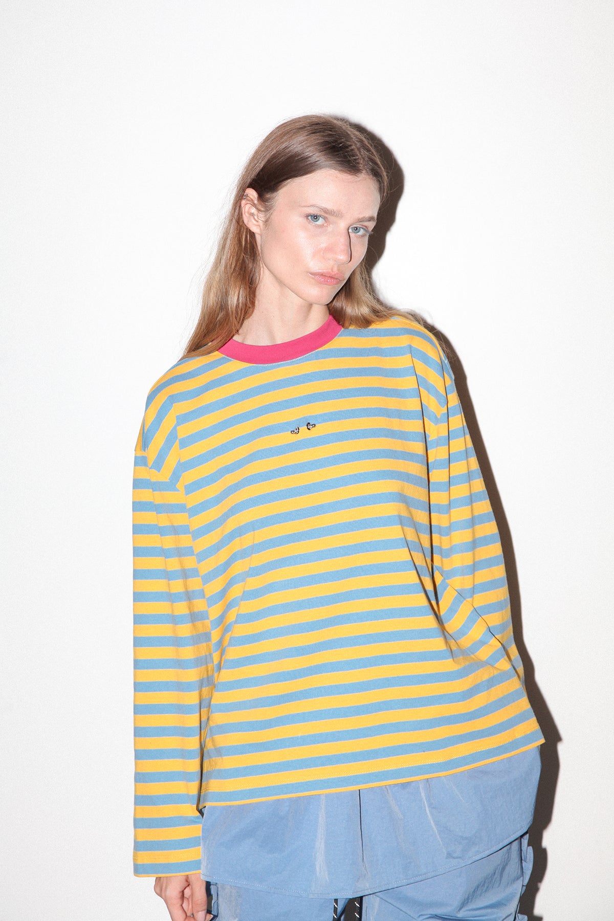 Pierced Long Sleeve Box Tee in Cloud & Butter