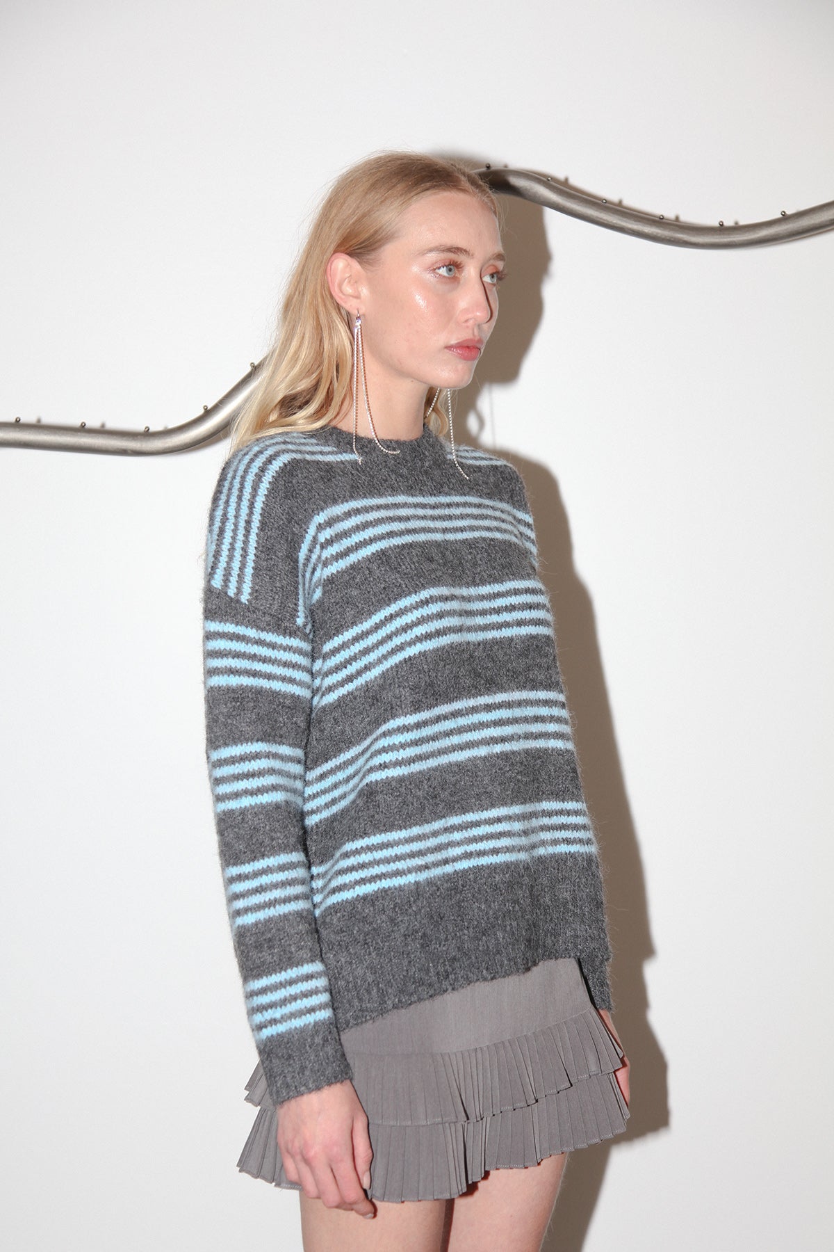 Studio 207 Stripe Knit Crewneck Sweater in Charcoal & Blue