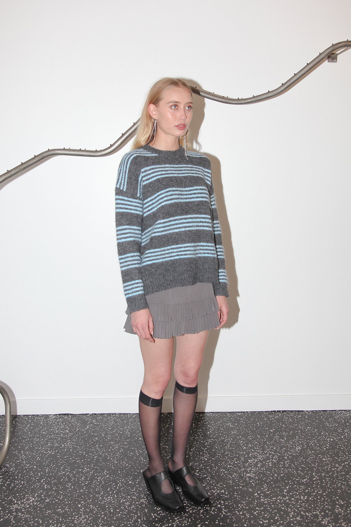 Studio 207 Stripe Knit Crewneck Sweater in Charcoal & Blue