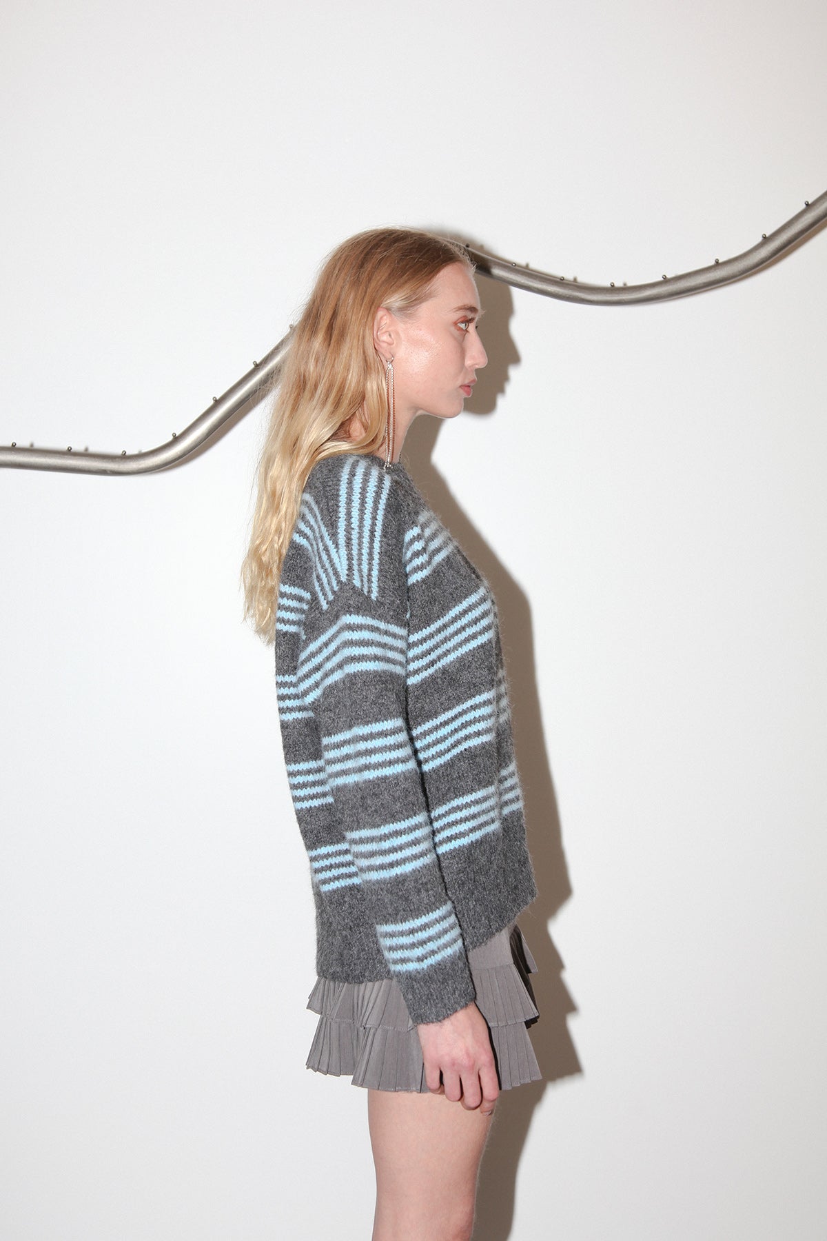 Studio 207 Stripe Knit Crewneck Sweater in Charcoal & Blue