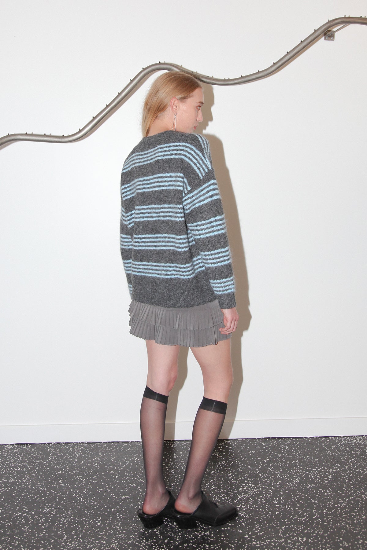 Studio 207 Stripe Knit Crewneck Sweater in Charcoal & Blue