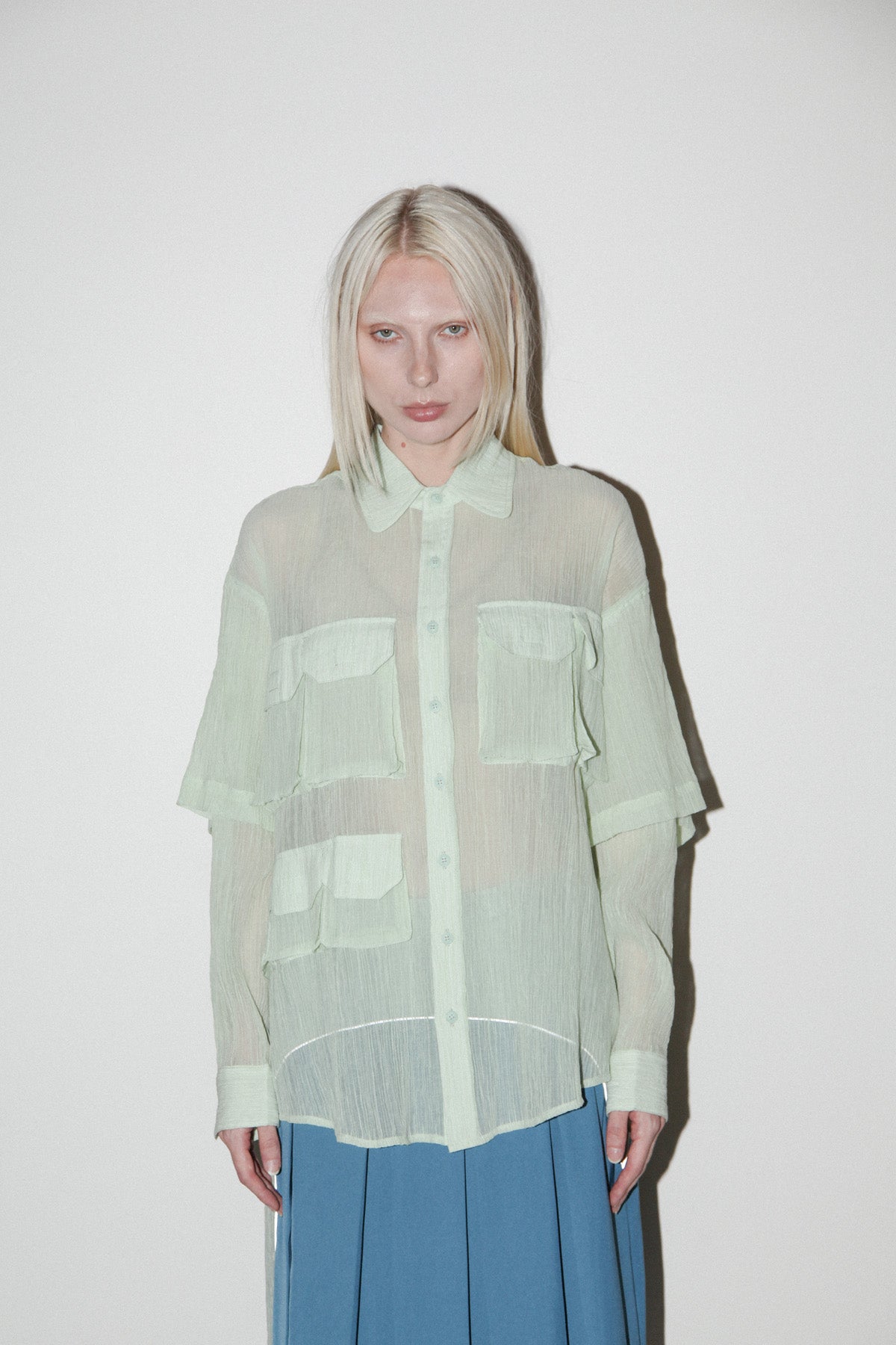 Crinkled Sprint Button Up in Lichen