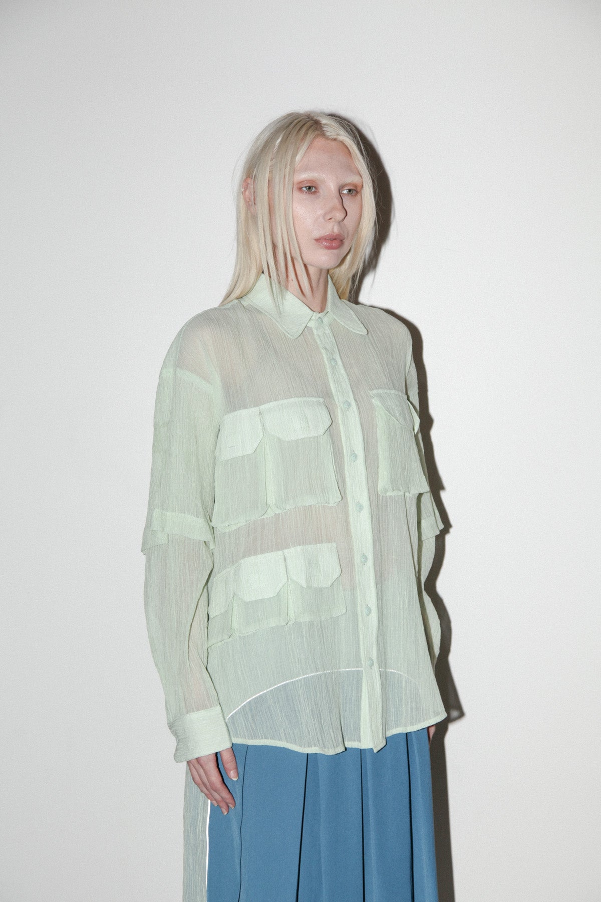 Crinkled Sprint Button Up in Lichen