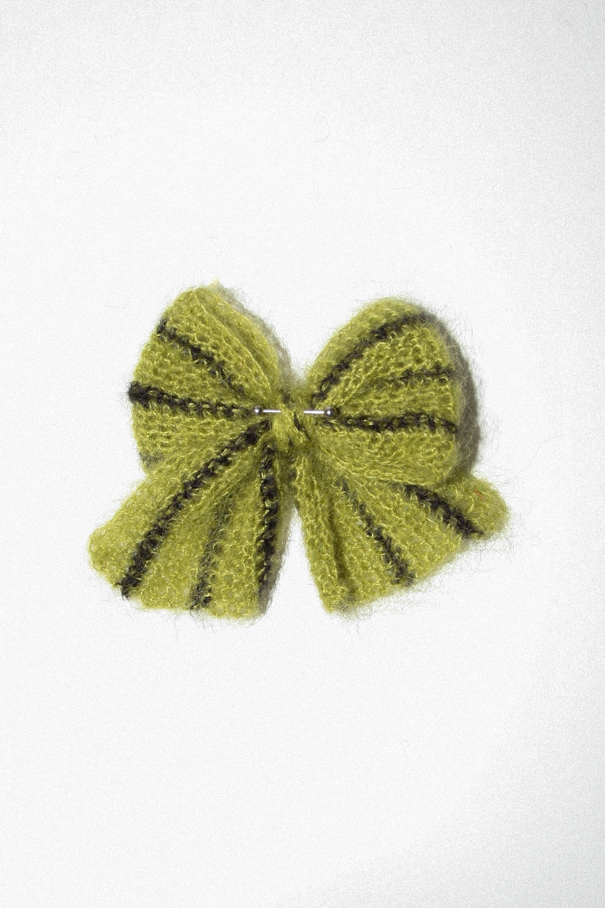 Funny Sad Stuff Crocheted Bow in Moss & Black Stripe