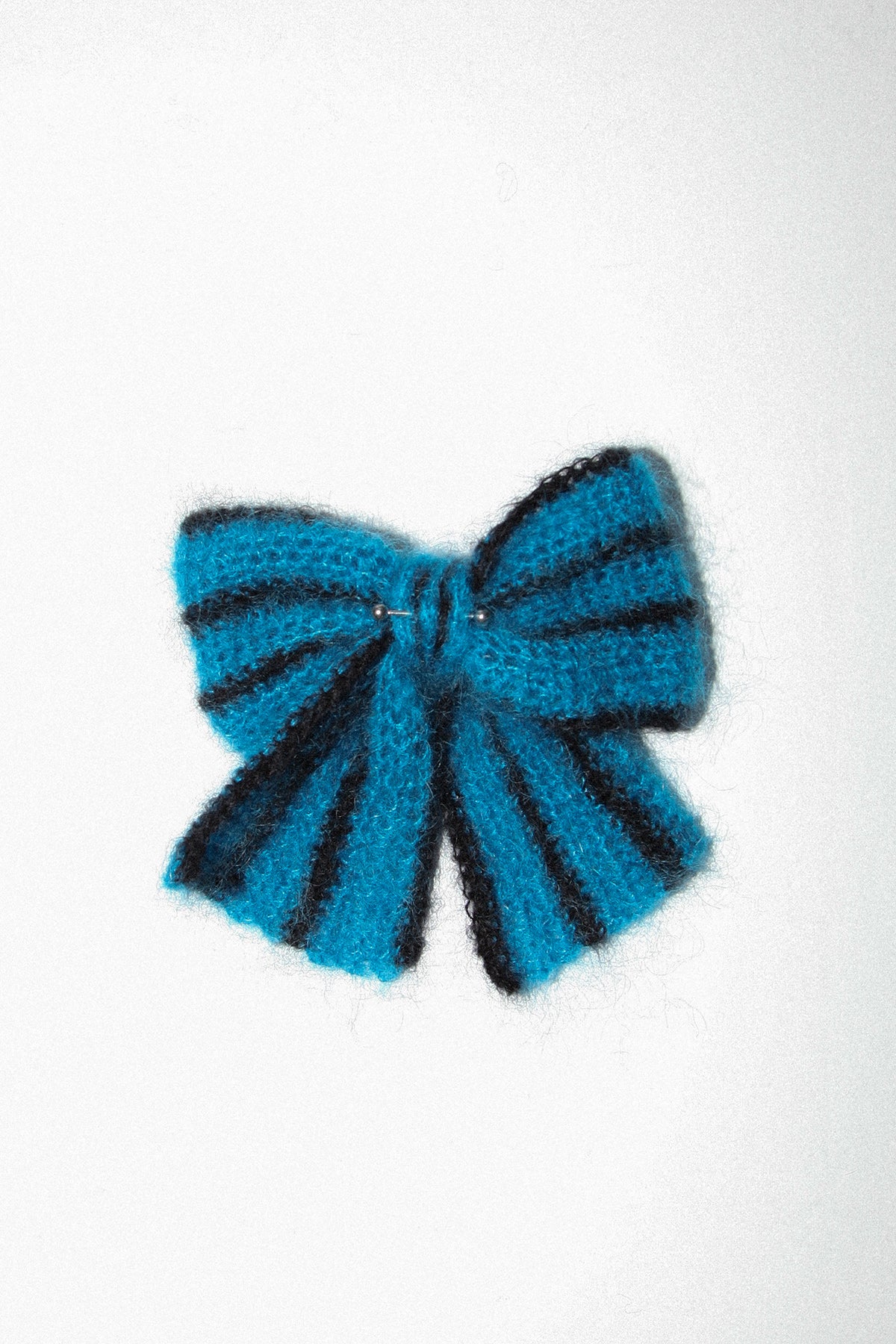 Funny Sad Stuff Medium Crocheted Bow in Blue & Black Stripe