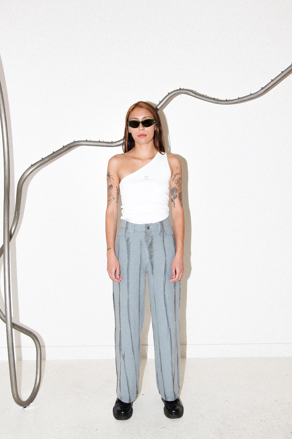 Pierced One Shoulder Rib Tank in White