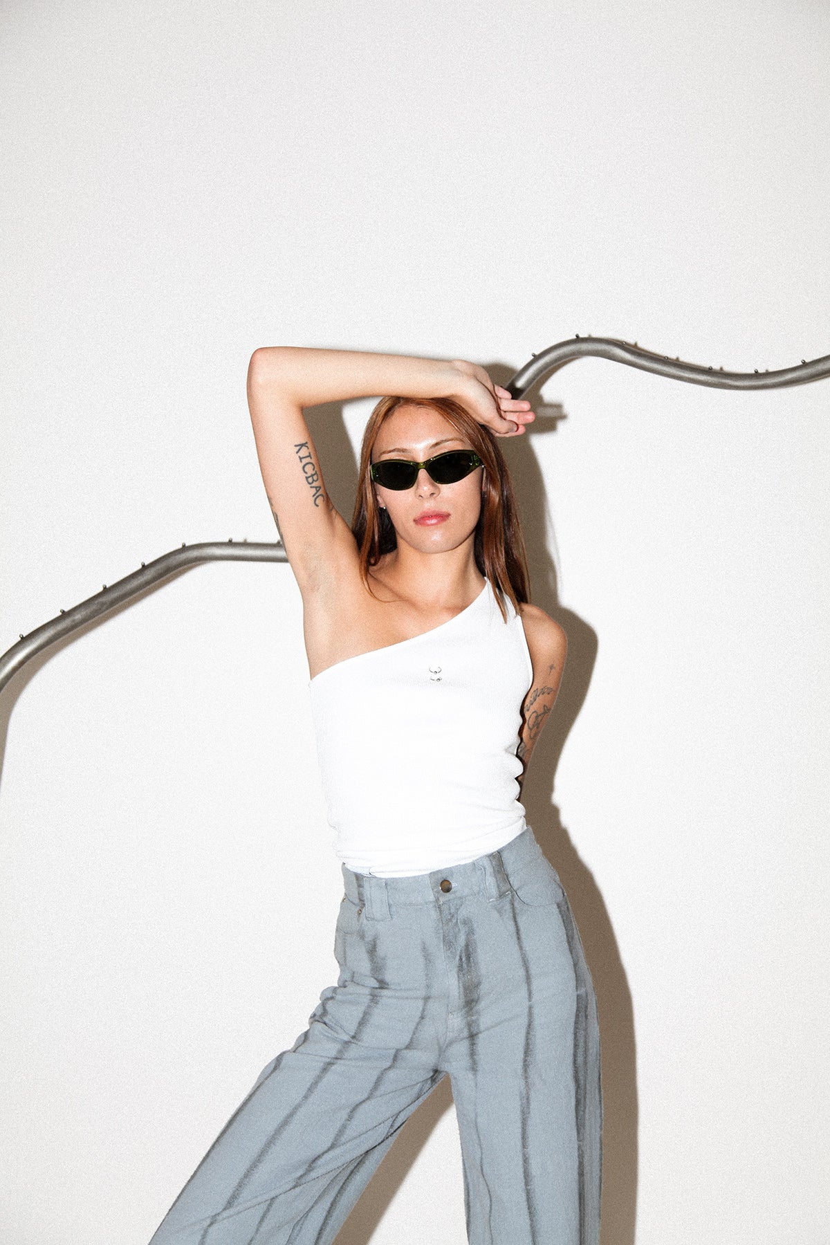 Pierced One Shoulder Rib Tank in White