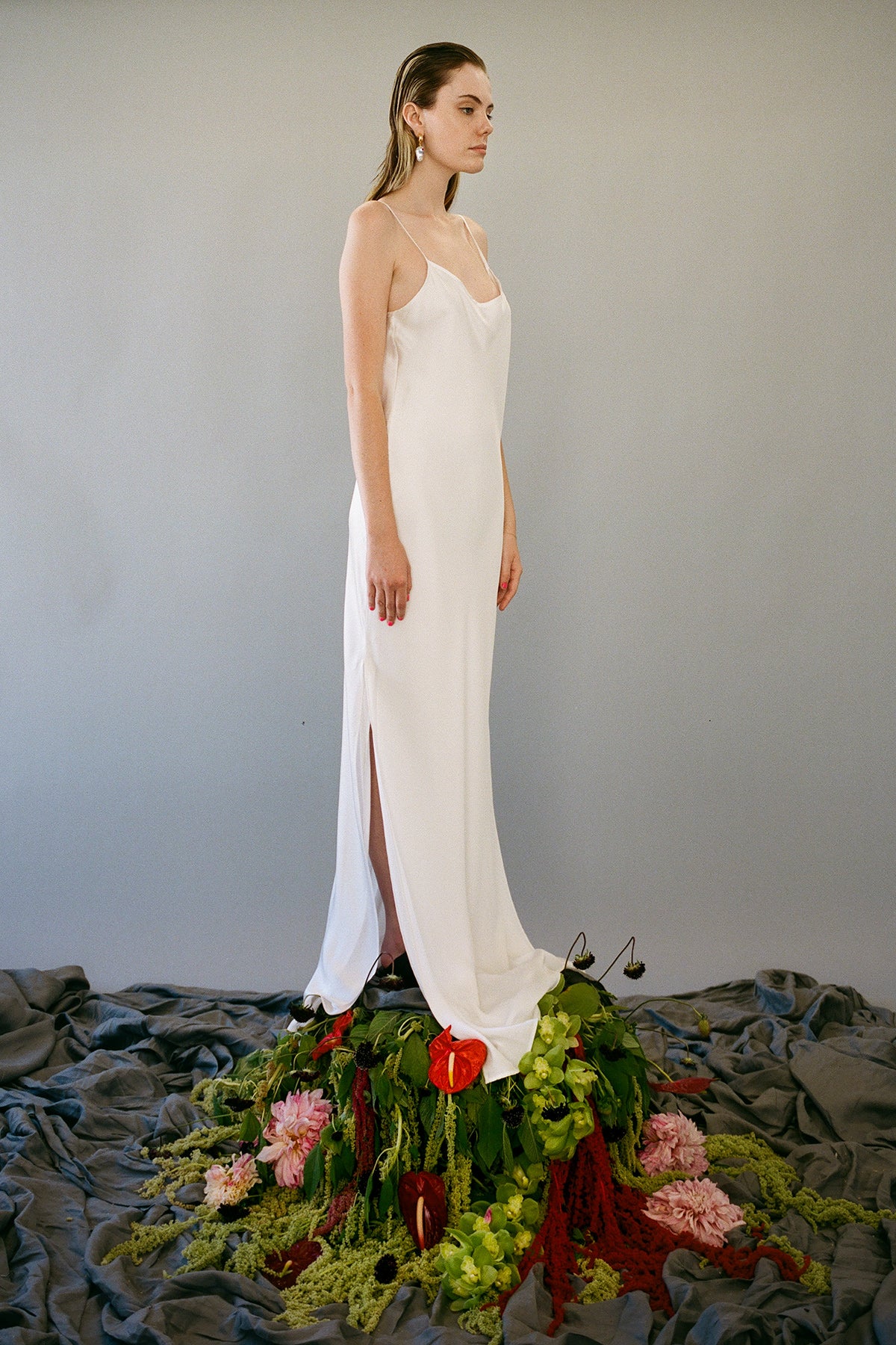 Long Silk Slip Dress in Pearl