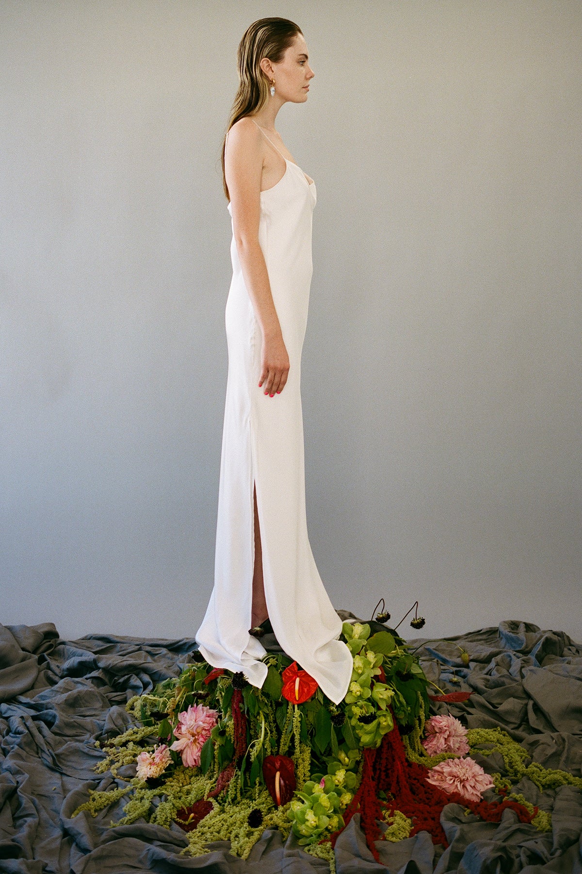 Long Silk Slip Dress in Pearl