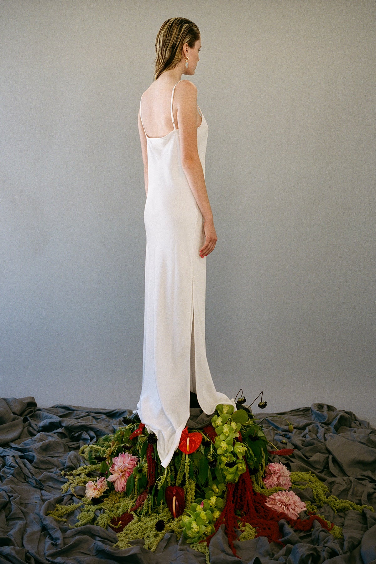 Long Silk Slip Dress in Pearl