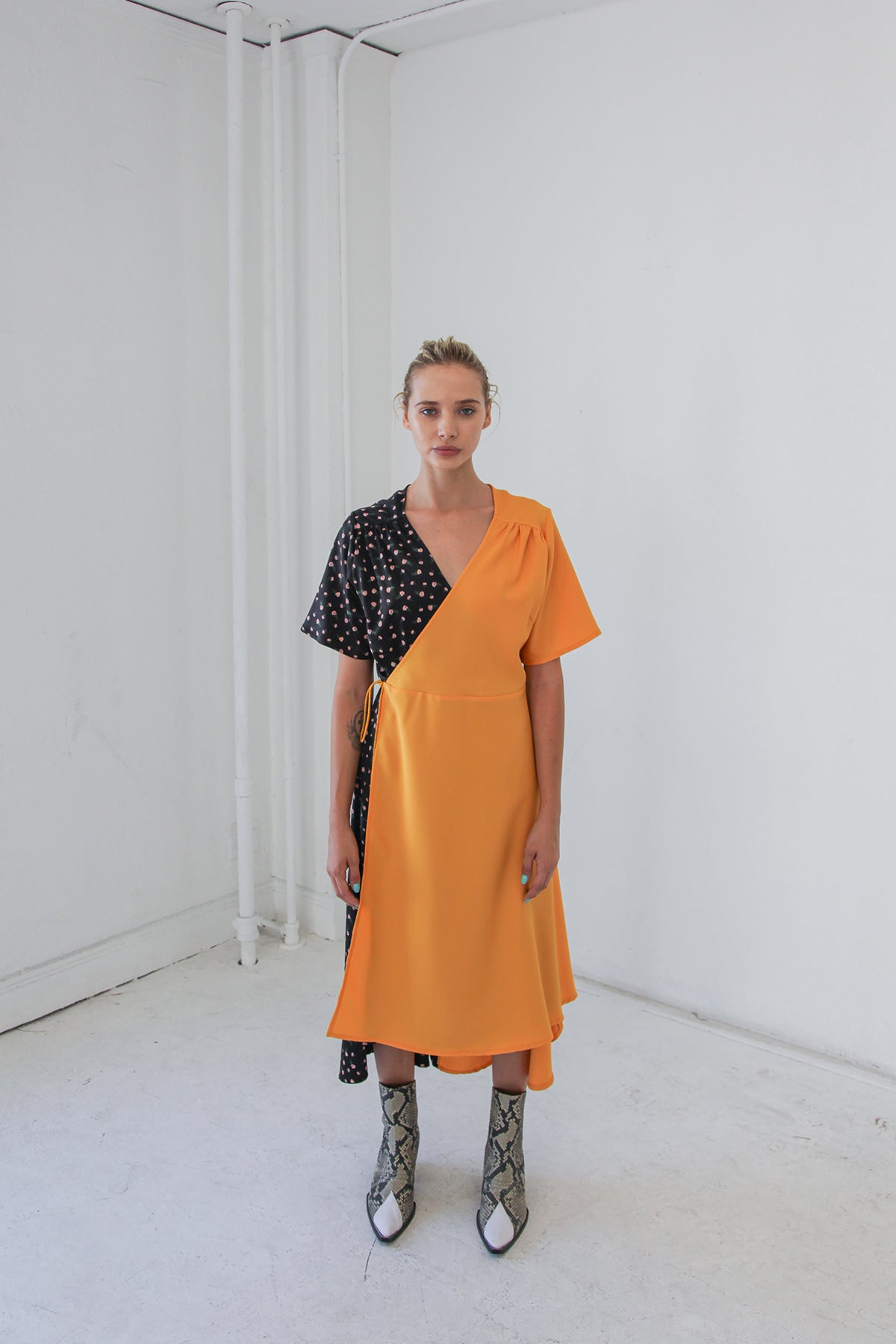 Wrap Dress in Mixed Media