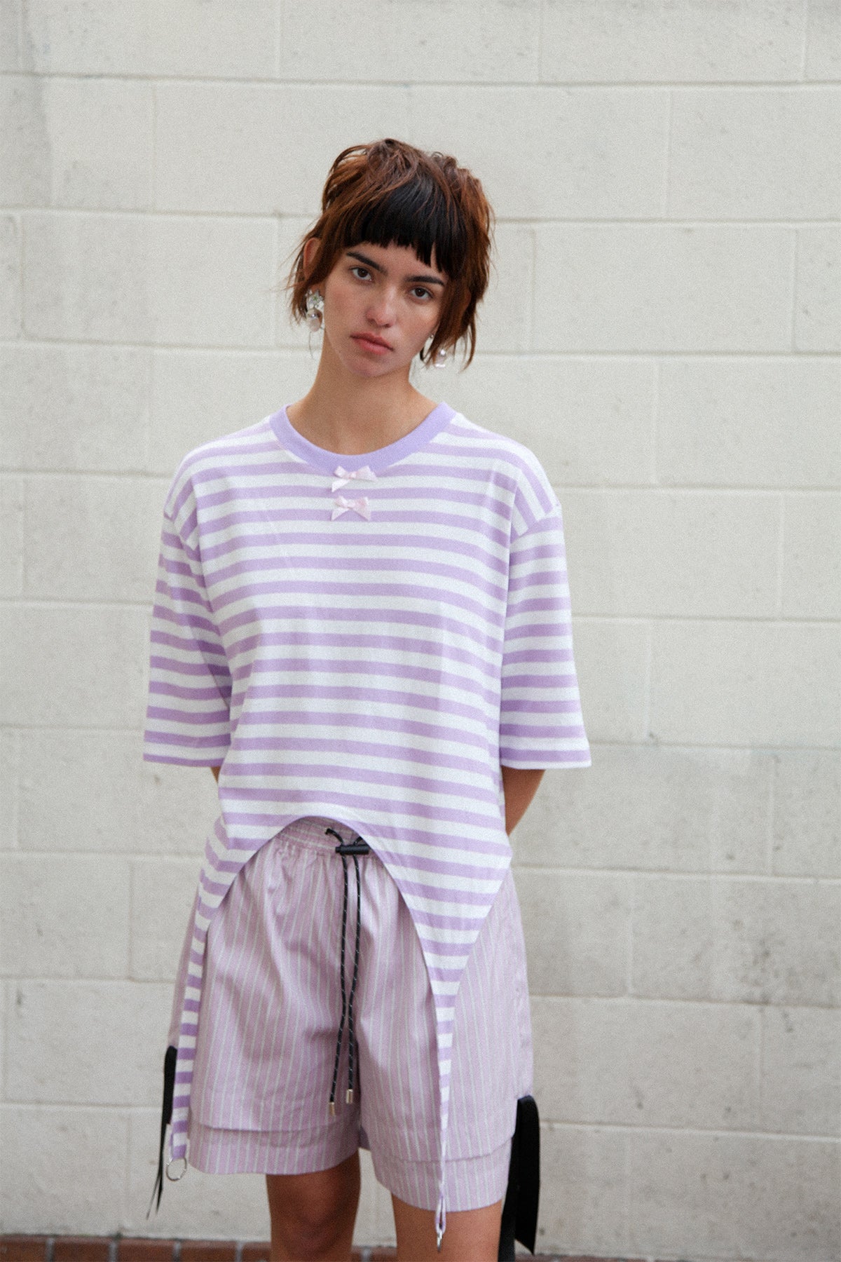 Annika Garter Tee in Striped Lilac