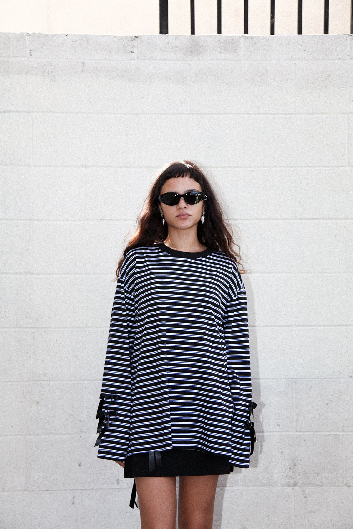Long Sleeve Box Tee in Striped Black