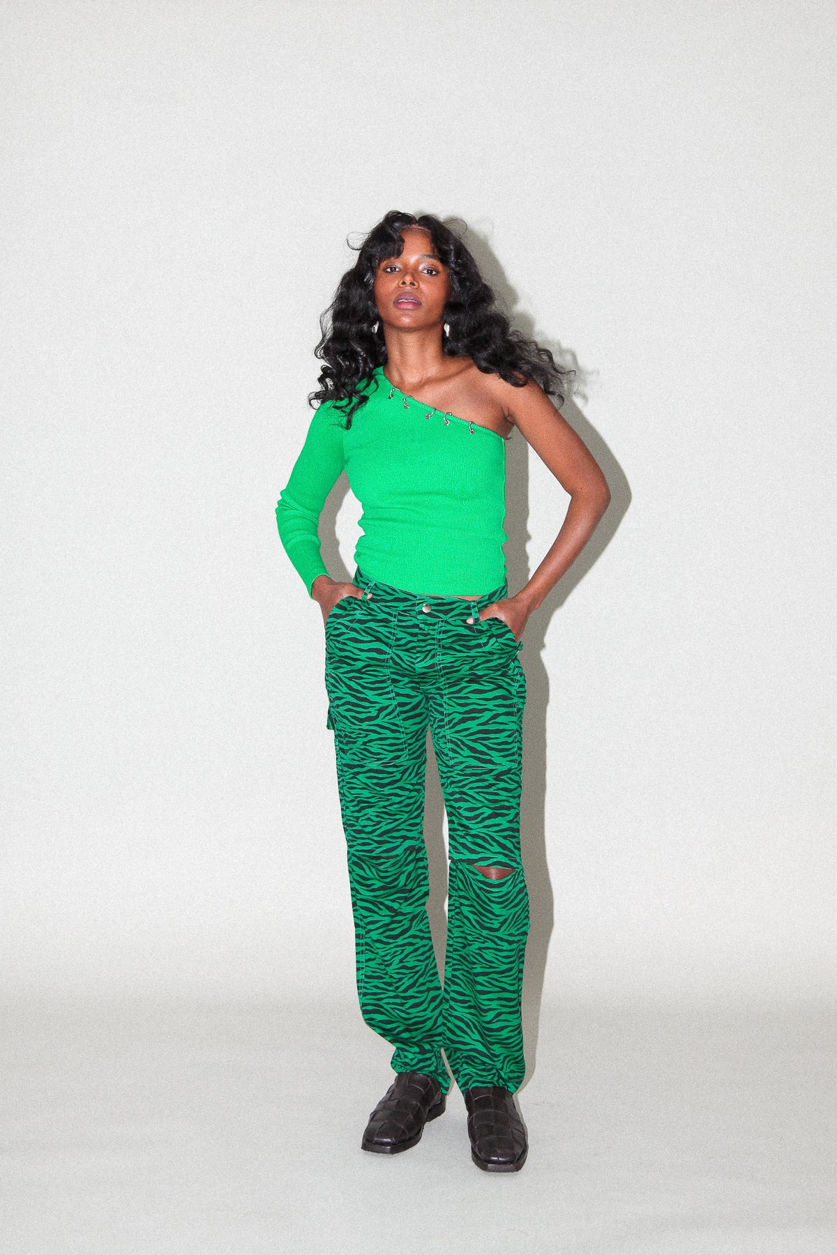 Slit Trouser in Grass Zebra