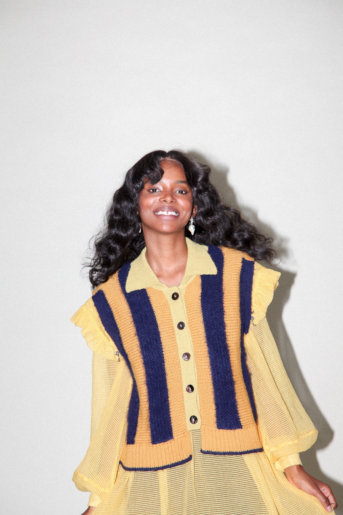 Fuzz Striped Vest in Marigold Navy