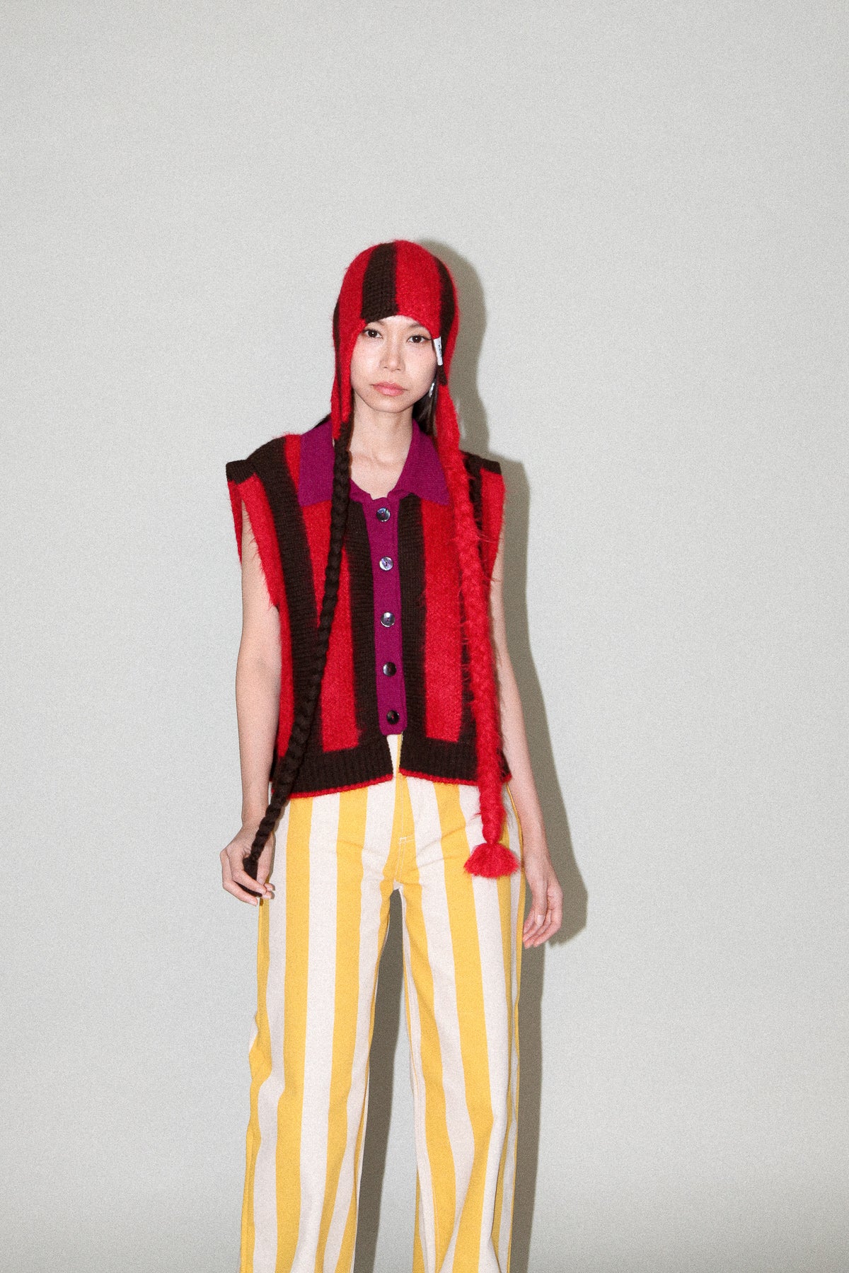 Fuzz Striped Vest in Cherry Chocolate