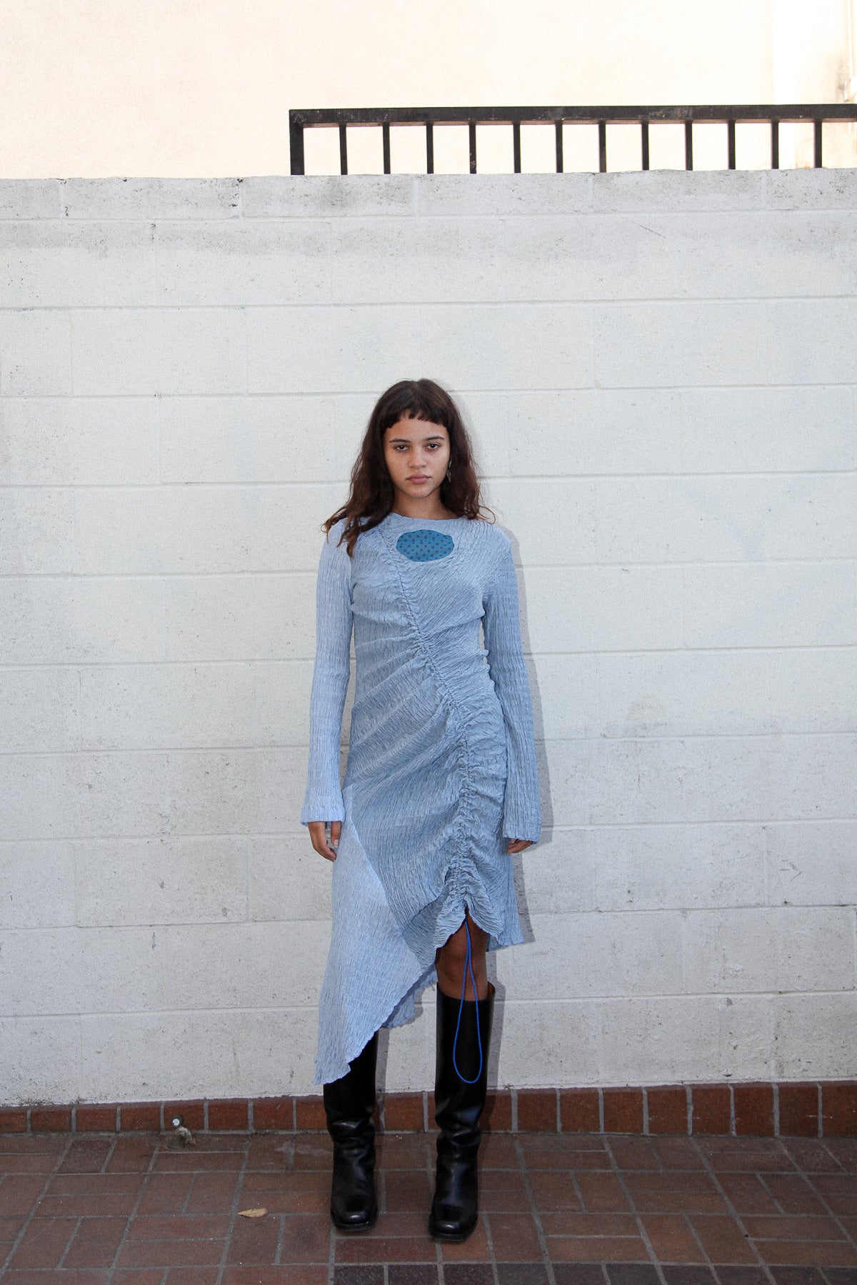 Akoya Ruched Dress in Mixed Blue