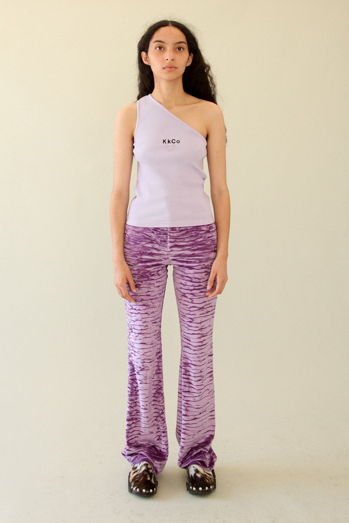 Pierced One Shoulder Rib Tank in Lavender