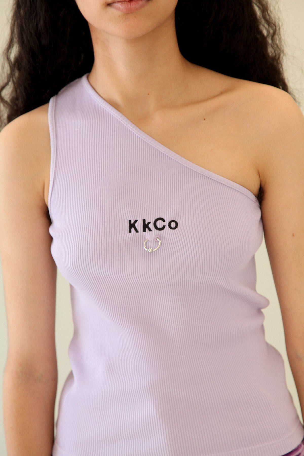 Pierced One Shoulder Rib Tank in Lavender