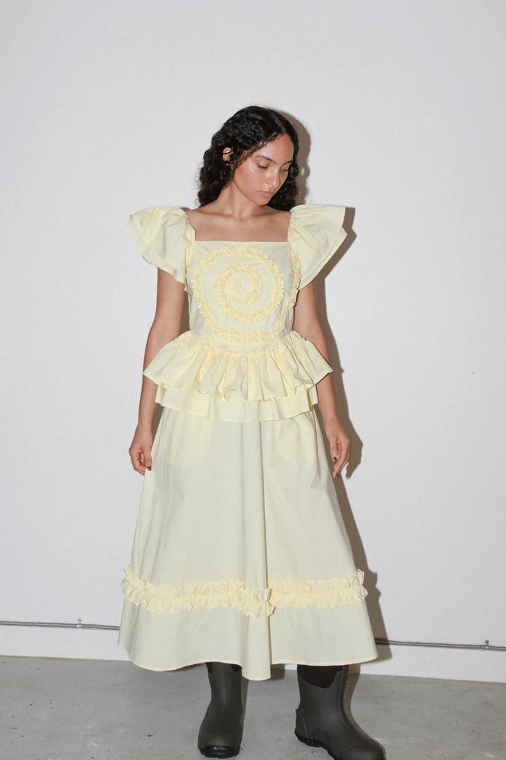 Spiral Ruffle Dress in Butter